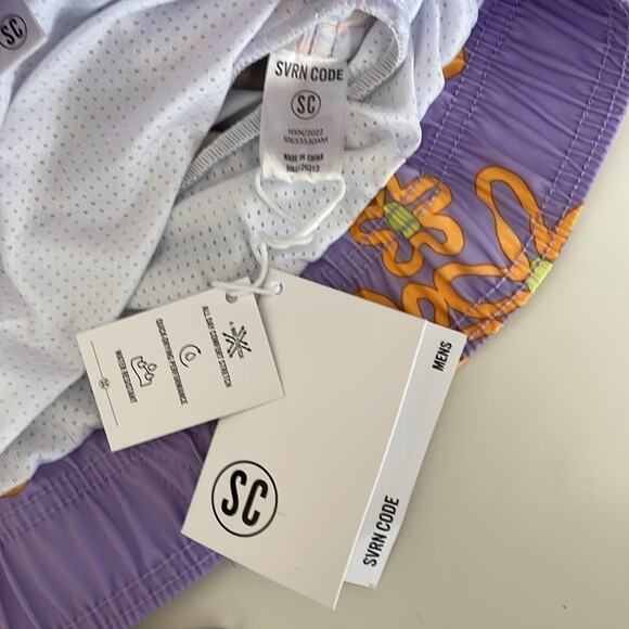 Men’s SVRN Sovereign CODE Swim Trunks Purple Orange Sz XL Elastic Waist 1 Pocket - Picture 12 of 13